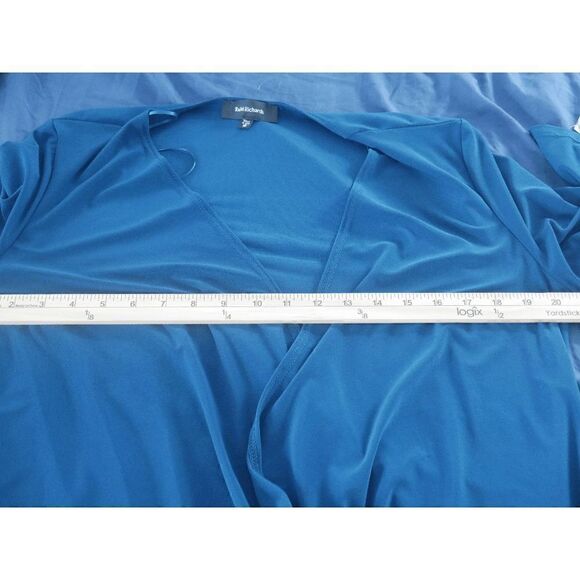 R & M Richards Draped Open Front Green Cardigan Size 10 - Picture 3 of 4